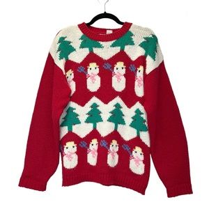Radishes & Roses Vintage Holiday Sweater Women’s Medium Crewneck Snowman Trees